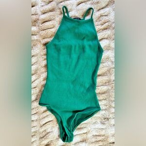 Ambiance - Emerald Green Ribbed Halter Bodysuit